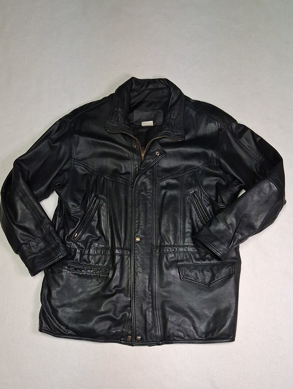 The Leather RANCH Men's Black Leather Utility Jacket -Classic Zip & Snap Closure